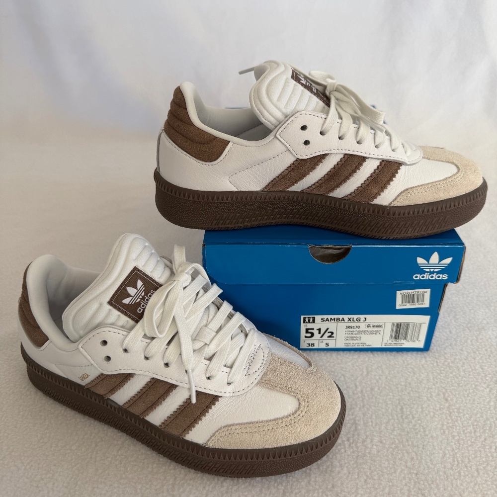 Adidas Samba XLG J Kids Size 5.5 US (38 EU) White/Brown/Gum